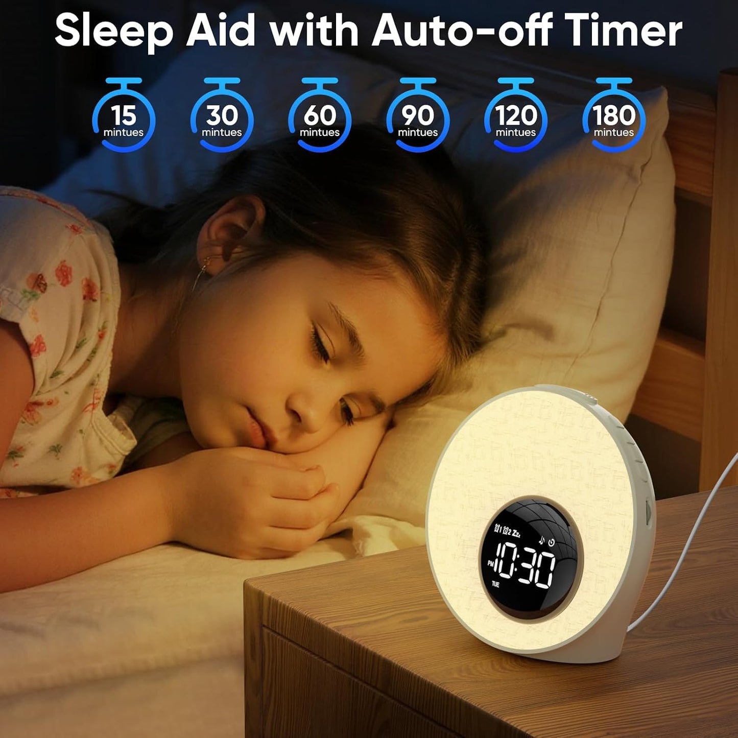 AFEXOA Sunrise Alarm Clock with Wake Up Light & White Noise Machine | 30 Soothing Sounds, 8 Color Dimmable Night Light, Dual Alarm Clocks for Bedroom Heavy Sleepers/Adults/Kids