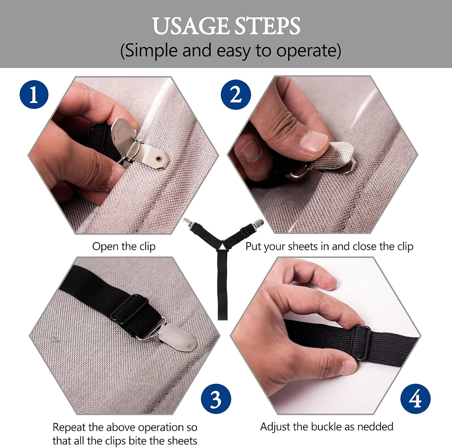TGOOD Gift for Mum!Sheet Fasteners keepers-Adjustable Elastic Bed Sheet Holder Straps for Full,Queen,King Twin Bed,6 Way Cross Sheet Clips Suspenders Band,Fitted Round and Square Mattresses.(black)