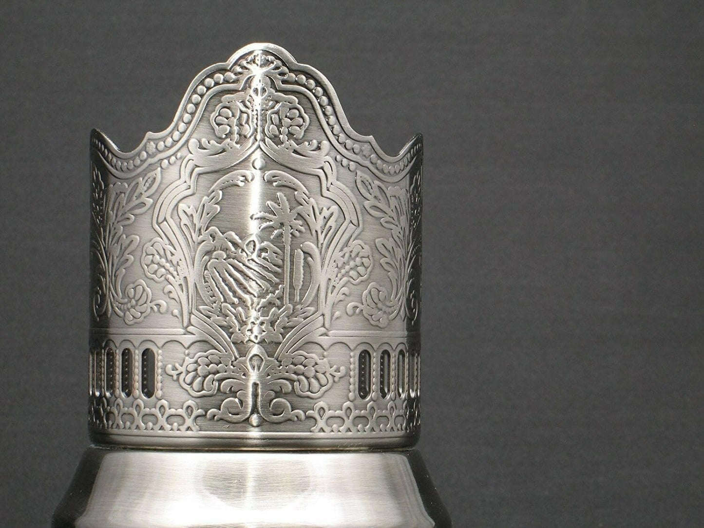 GHOLD Podstakannik for Hot Beverages, Metal Glass Holder w/Handle and Floral Pattern