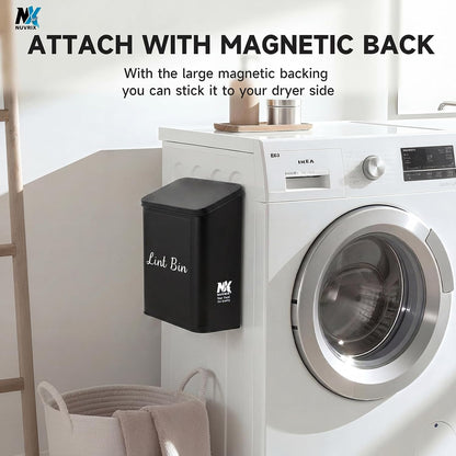 Magnetic Lint Bin for Laundry Room, Dryer lint bin Shiny White | galvanized metal body 1 Soft Lint Brush Included, 1 Magnetic Hook Included, 2 adhasive Hooks Included, Space-Saving
