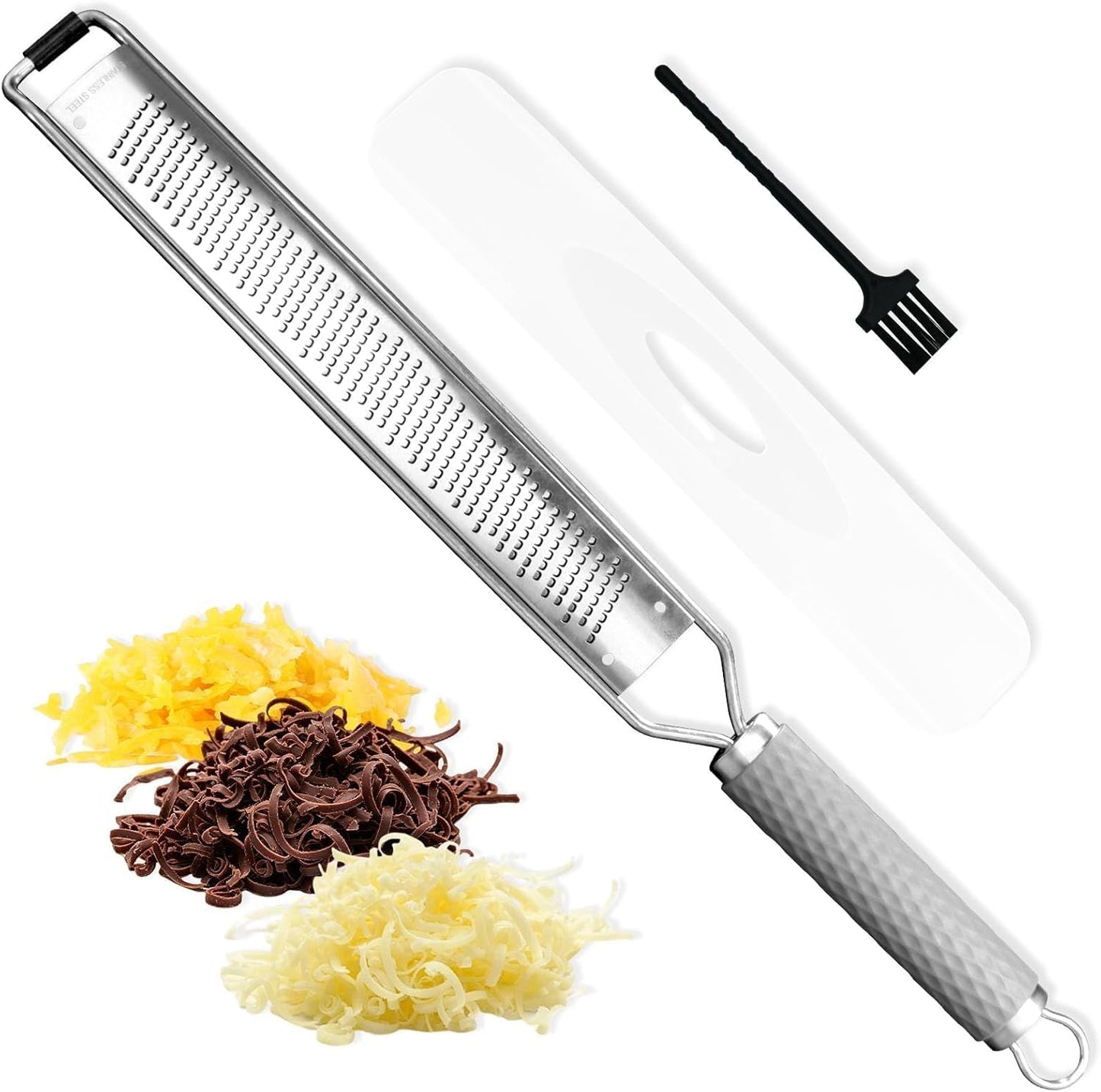 Stainless Steel Lemon Zester, Cheese & Vegetable Zester Grater With Handle | Extra Sharp Blade | Silicone Handle | Blade Cover | Parmesan, Cheese, Lemon, Garlic, Nutmeg, Chocolate, Fruits, Ginger Grater
