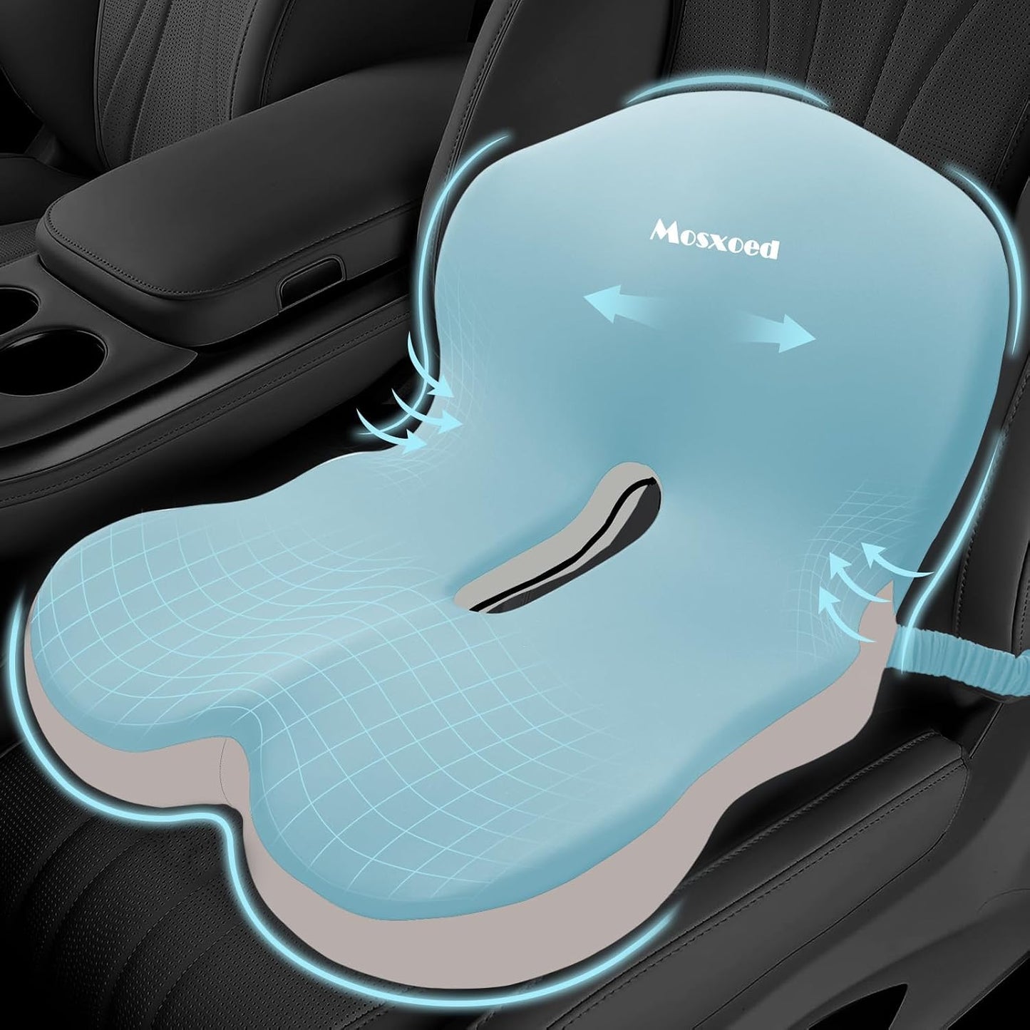 Memory Foam Seat Cushion for Sciatica & Back Pain Relief - Ergonomic Chair Pad with Adjustable Strap & Supportive Comfort Cover, Non-Slip for Car, Truck, Office Chair - Dark Gray&Light Gray