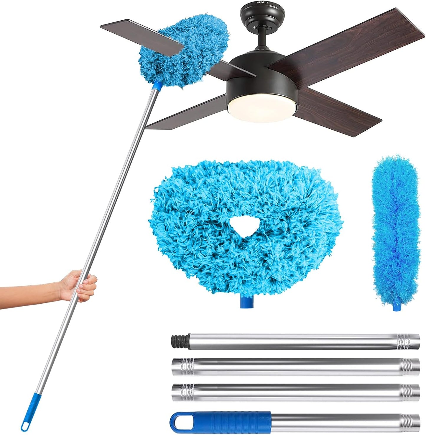 DRQ Ceiling Fan Cleaner Duster with 13-48 in Extension Pole, Blue | Detachable, Washable Microfiber Brush Head Is Reusable for Ceiling Fan Blades, Walls, Bookshelves, Door Tops and Window Tops