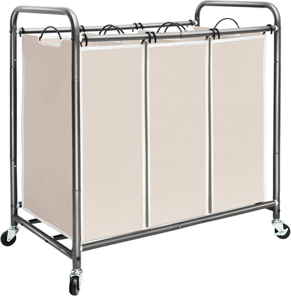 STORAGE MANIAC 3 Section Laundry Sorter, 35.6 Gal (135 L) Laundry Hamper Cart with Heavy Duty Rolling Lockable Wheels and Removable Bags, Clothes Organizer Basket Separator Hamper, Gray