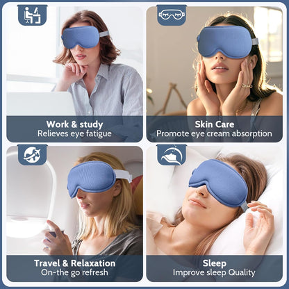 Cordless Heated Eye Mask,Light Blocking 3D Sleeping Eye Mask with Adjustable Heat, Vibration and Timer Settings,Portable Rechargeable Mask,for Eye Fatigue, Better Sleep,Dry Eye Comfort, Men & Women