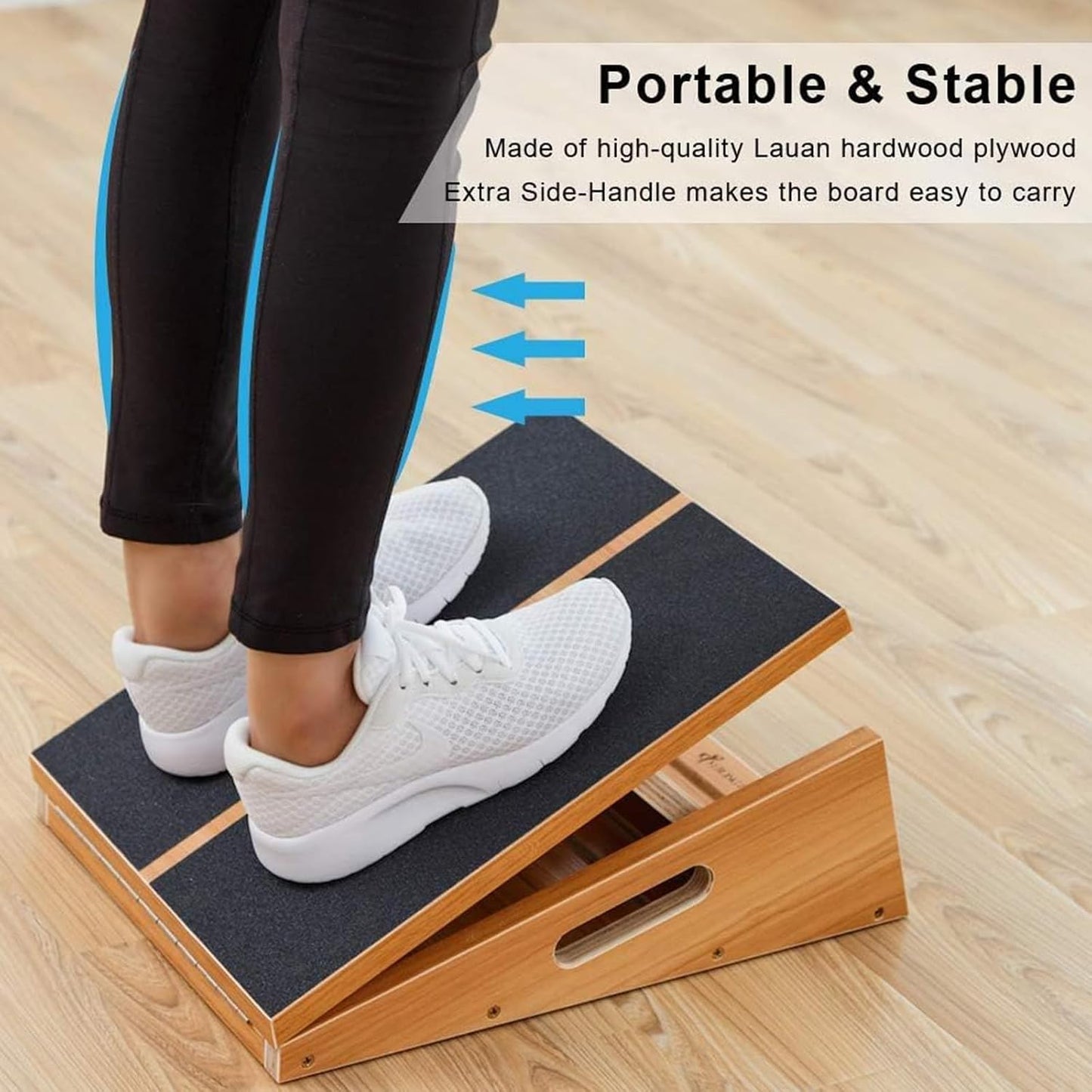 StrongTek Wooden Slant Board, Adjustable Incline, Side Handles, Non-Slip | Standard and XL Sizes, Full or Partial Non-Slip Surfaces, Side Carry Handle, Calf and Ankle Stretching, Squats and Rehab