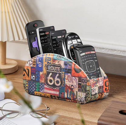 Pu Leather TV Remote Control Holder with 5 Compartments,Remote Caddy/Tray | Bedside Table Desk Storage Box/Organizer for Pen,DVD,Blu-Ray,Media Player,Heater Controller,Cosmetics,Glasses,Office Supplies