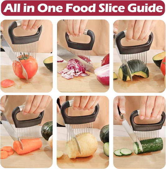 JAYVAR Large Onion Holder for Slicing, 304 Stainless Steel | Large Onion Cutter Vegetable Chopper, Tomato Slicer for Potato, Practical Meat Tenderizer Tool