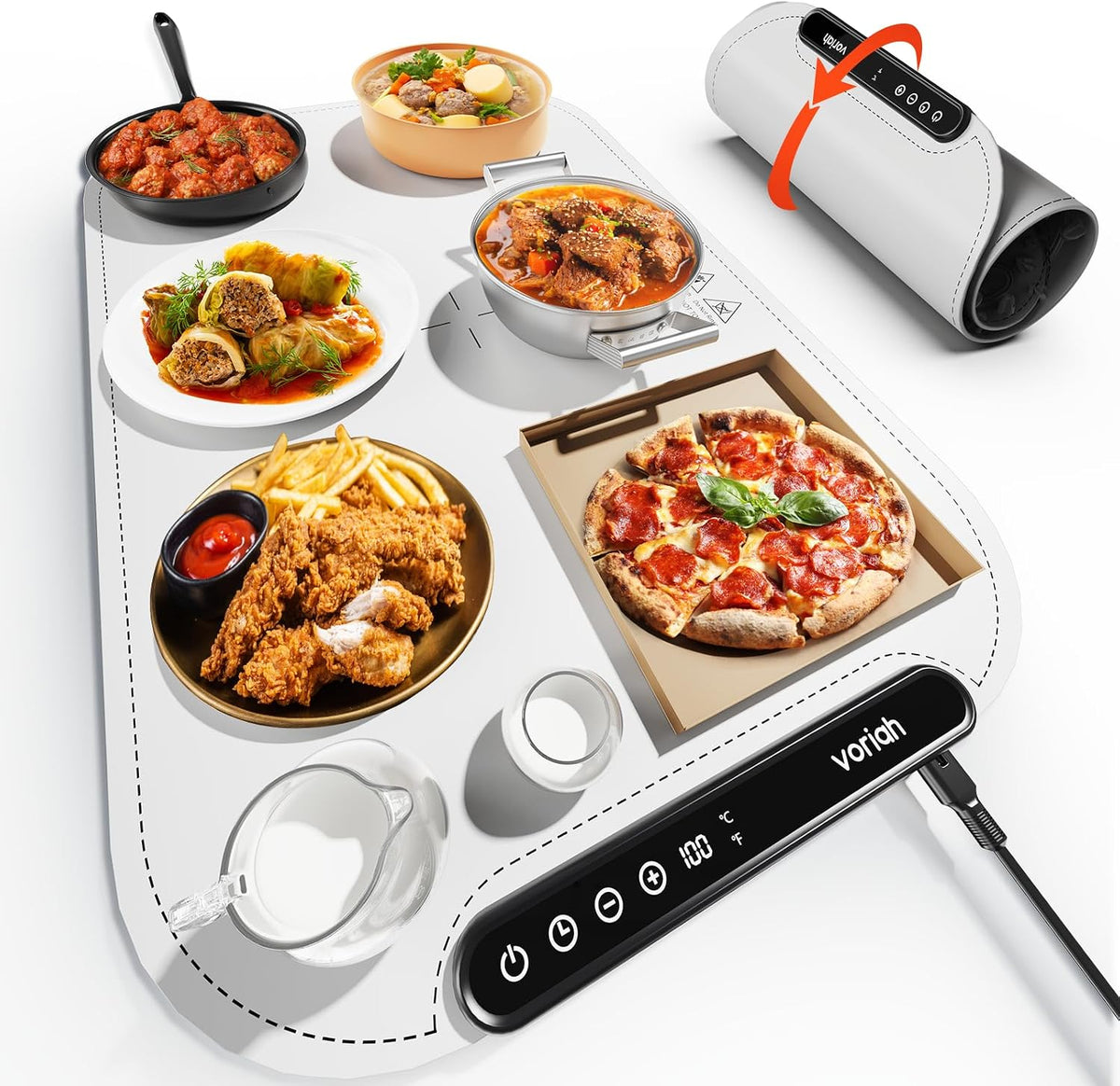 Warming Mat for Food, Voriah Electric Warming Tray with 3 Temp Settings & Auto Shut-Off, Food Warmer with Thick Silicone Surface to Keep Food Warm at Buffet, Parties, and Family Use（Dark Blue）