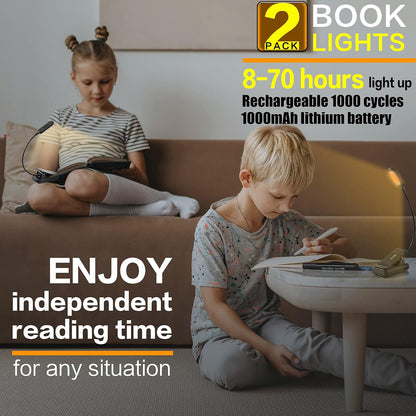 VAVOFO Rechargeable Book Light, Blue Light Blocking, Amber 1600K Clip On Reading Light, Eye Care 7 LEDs Kids Book Light for Reading in Bed with Power Indicator for Bookworms (Neon Orange)