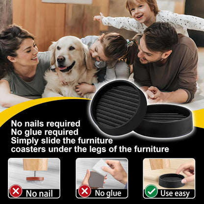 xxxHOLIC Rubber Non Slip Furniture Pads, 2" Black Round, Set of 4 | Furniture Grippers for Hardwood Floors, Anti Skid Caster Cups, Bed Frame & Couch Stoppers, Floor Protectors for Heavy Duty