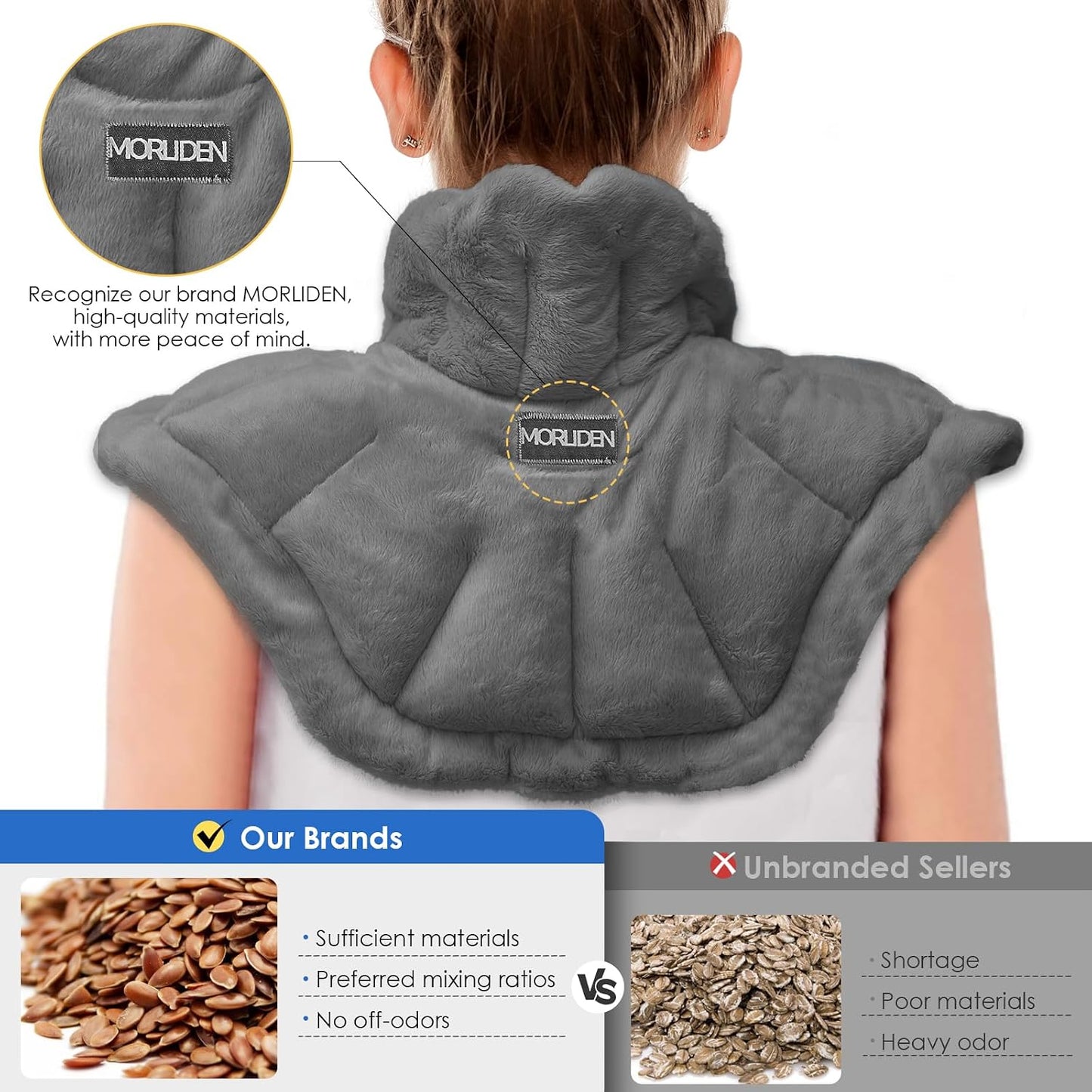 MORLIDEN Microwavable Heated Neck Wrap Warmer and Shoulder Weighted Heating Pad Microwave for Hot and Cold Compress - Purple