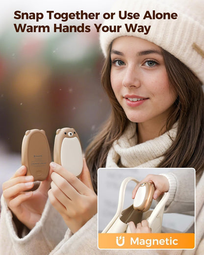 SWEETFULL Hand Warmers Rechargeable, 2-in-1 Magnetic Bear Electric | Cute Bear; Snap Together/Split Use; 3 Heat Levels; UL Safe; Reusable Portable Pocket Warmer for Kids & Wife, Camping & Gifts