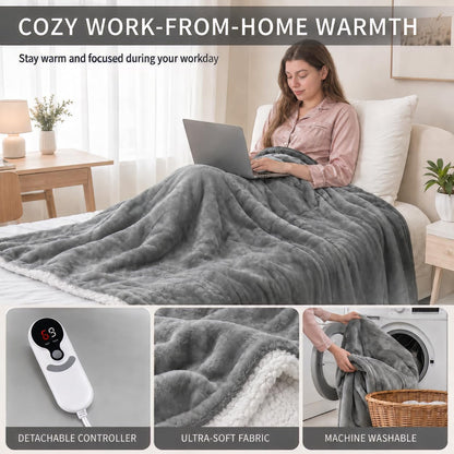 Electric Heated Blanket Full Size 72"x84" – Light Gray | ETL for Safe Overnight, 4 Heat Settings & 10H Auto Off, Dual-Sided Microplush Sherpa for Home Night, Machine washable