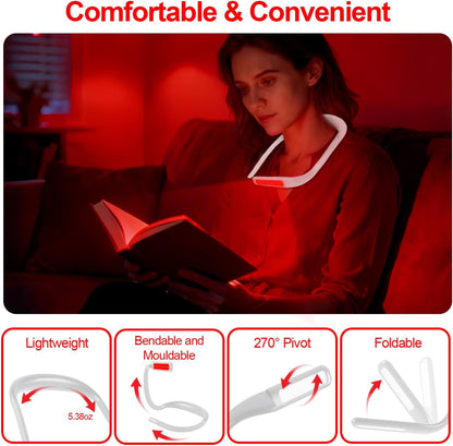 630nm Red Neck Reading Light - Zero Blue Light, Rechargeable Dimmable Portable LED Red Neck Book Lamp for Reading, Crafts, Knitting, Crochet at Night, Ideal Gift for Readers and Craft Lovers