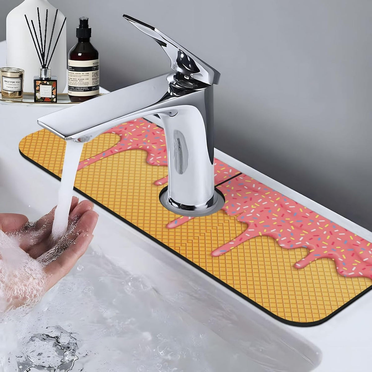 Aquamarine Blue Mexican Tiles Faucet Splash Guard Mat for Kitchen Sink 15x5.5" - Colors B
