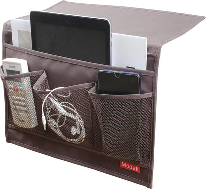 Bedside Storage Organizer with Pockets, Bedside Caddy, Table Cabinet Storage Organizer, TV Remote Control, Phones, Magazines, Tablets, Accessories, Grey