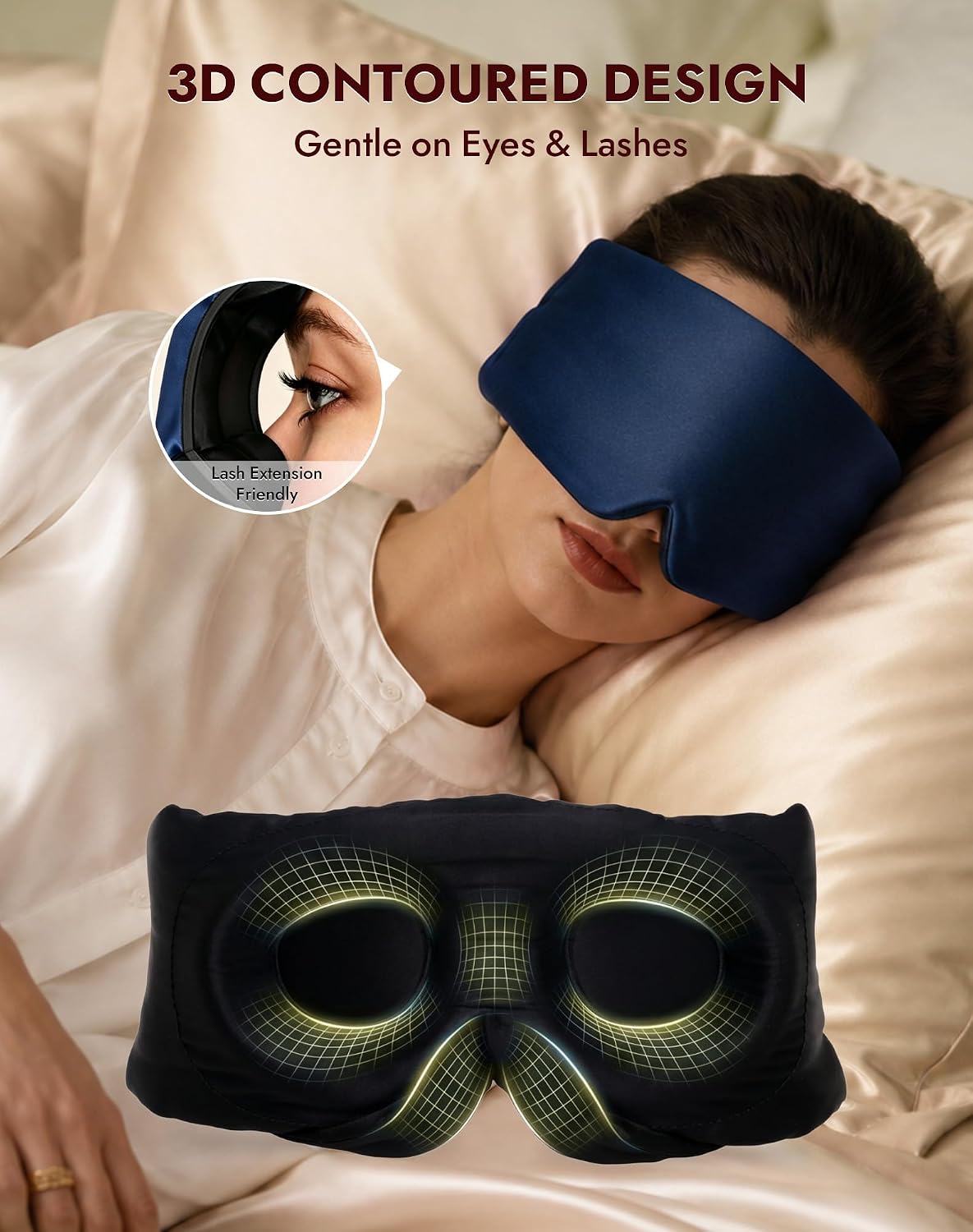 SilkSilky 22 Momme Mulberry Silk Sleep Mask for Side Sleepers, Black
