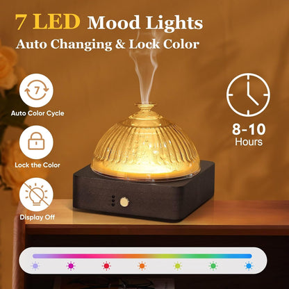 Lecdura Glass Essential Oil Diffuser with Glass Reservoir & WoodBase, 200ml Ultrasonic Lock Color Timer Auto-Off 7 Color Light Aroma Glass Dome Diffuser for Home Office Bedroom Yoga