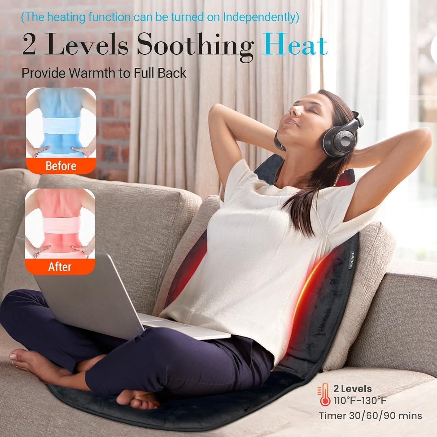 Back Massager with Heat, Massage Chair Pad with 5 Vibrating Modes, 2 Heat Levels Electric Massage Seat Cushion, Massage Pad for Back Pain Relief, Birthday Gifts for Men Husband Him Dad Mom Her