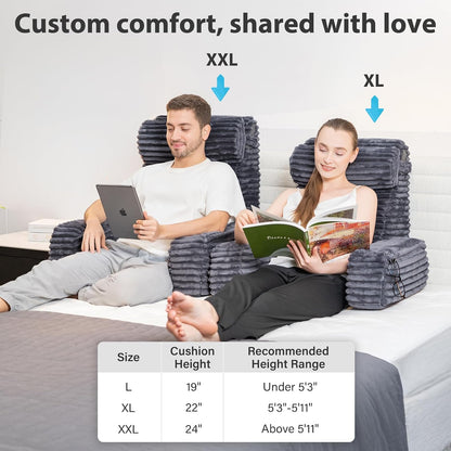 ENITYA 22" XL Back Pillow for Bed Sitting Up with Armrests & Big Pockets | Reading Pillow for Bed, Soft Back Support Chair, Ideal for Watching TV, Gaming, Nursing, Resting, Post Surgery, Dark Grey
