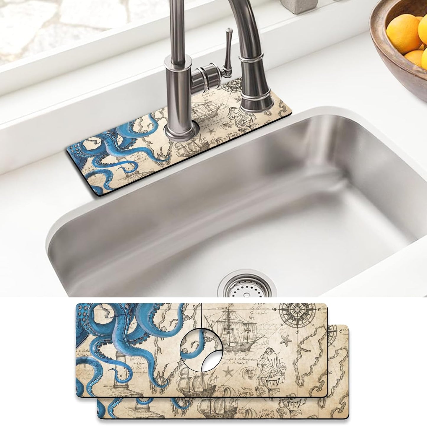 Sink Faucet Absorbing Mat, 2 Pack Drying Mat Around Faucet Sink Splash Guard Behind Faucet Sinkmat For Kitchen Bathroom Island Rv 24 * 5.5 Inch (60 * 14 cm)