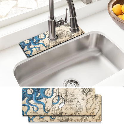 Sink Faucet Absorbing Mat, 2 Pack Drying Mat Around Faucet Sink Splash Guard Behind Faucet Sinkmat For Kitchen Bathroom Island Rv 24 * 5.5 Inch (60 * 14 cm)