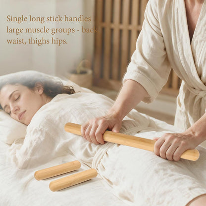 3PCS 100% Natural Solid Bamboo Massage Sticks,GuaSha Bamboo Massage Rollers for Back,Legs,Full Body,Deeply Deep Tissue Massage,Muscle Relax,Body Shaping,Portable Therapy Set(with Storage Bag)