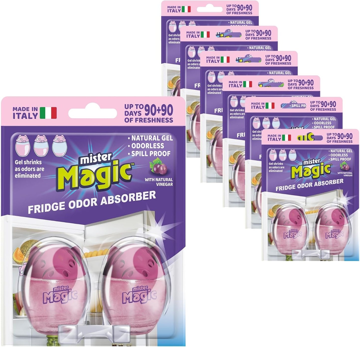 Mister Magic Refrigerator Odor Absorber – Natural Lemon Formula Gel, Odorless Fridge Deodorizer, Neutralizes Food Odors, Lasts Up to 90 Days, Safe for Food, Kitchen Supplies (1 Pack, Contains 2 Units)