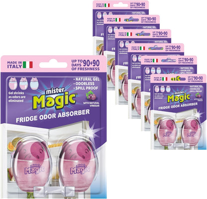 Mister Magic Refrigerator Odor Absorber – Natural Lemon Formula Gel, Odorless Fridge Deodorizer, Neutralizes Food Odors, Lasts Up to 90 Days, Safe for Food, Kitchen Supplies (1 Pack, Contains 2 Units)