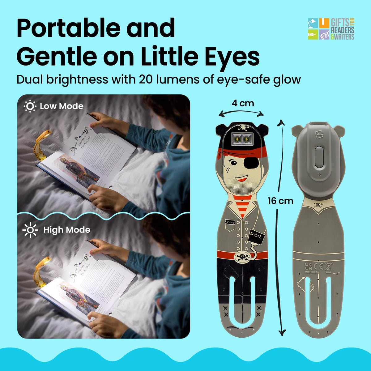 Gifts for Readers & Writers Rechargeable Book Light for Kids, Clip On Reading Light for Bed, 2in1 Flexilight Pals & Bookmark, 12 Hours of Light Once Charged, Includes USB Cable & 2 LED Lights, Dog