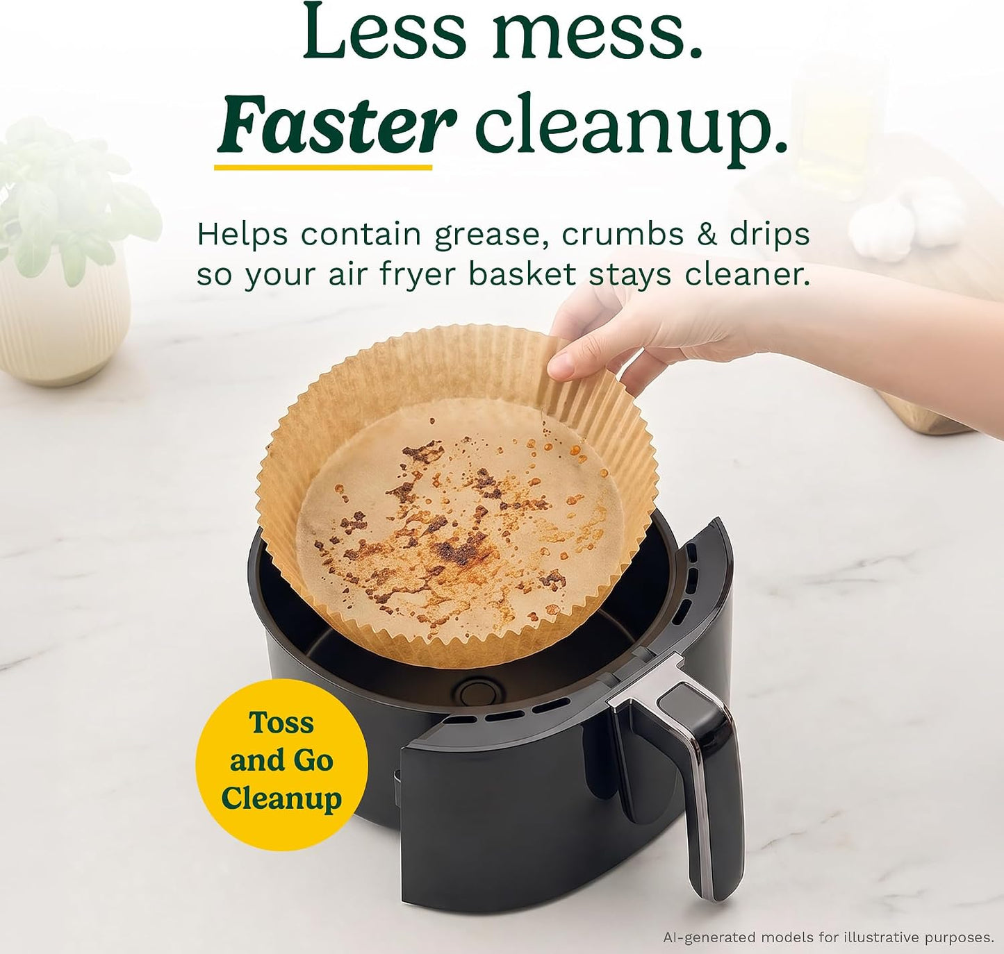 Cuisinart Air Fryer Liners Disposable, 150 Pack, 7.75" Square | Food-grade unbleached silicone-coated parchment for air fryer basket, non-stick to 428F, traps grease, oven & microwave safe