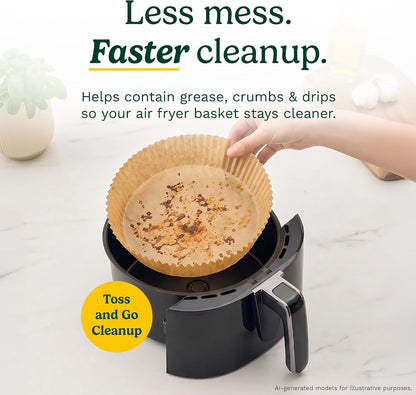 Cuisinart Air Fryer Liners Disposable, 150 Pack, 7.75" Square | Food-grade unbleached silicone-coated parchment for air fryer basket, non-stick to 428F, traps grease, oven & microwave safe