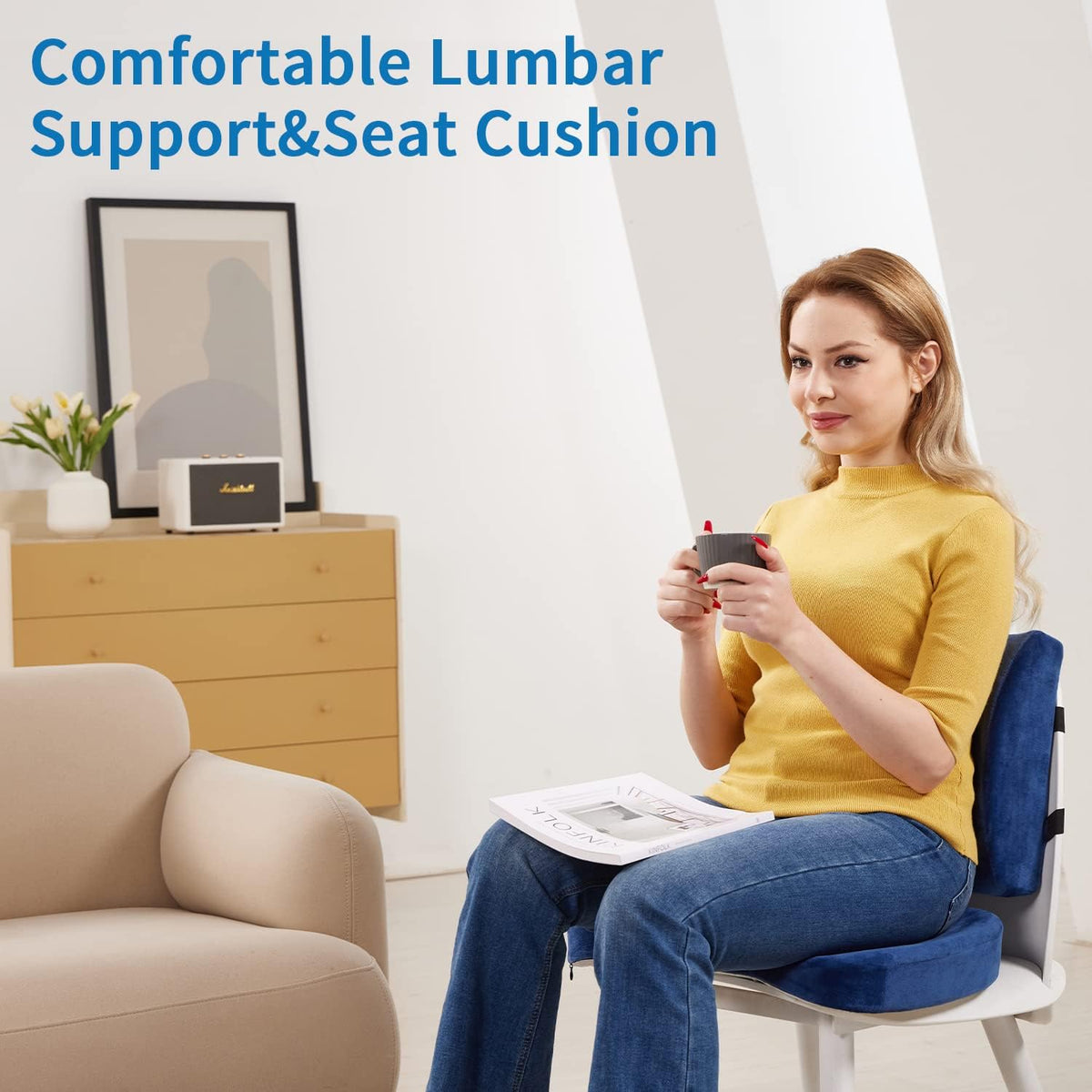 SAIREIDER Seat Cushion and Lumbar Support Pillow for Office Chair, Memory Foam Car Seat Cushions Back Support Pillows, Help Relieve Pain of Back, Lumbar, Tailbone and Sciatic Nerve（Black）