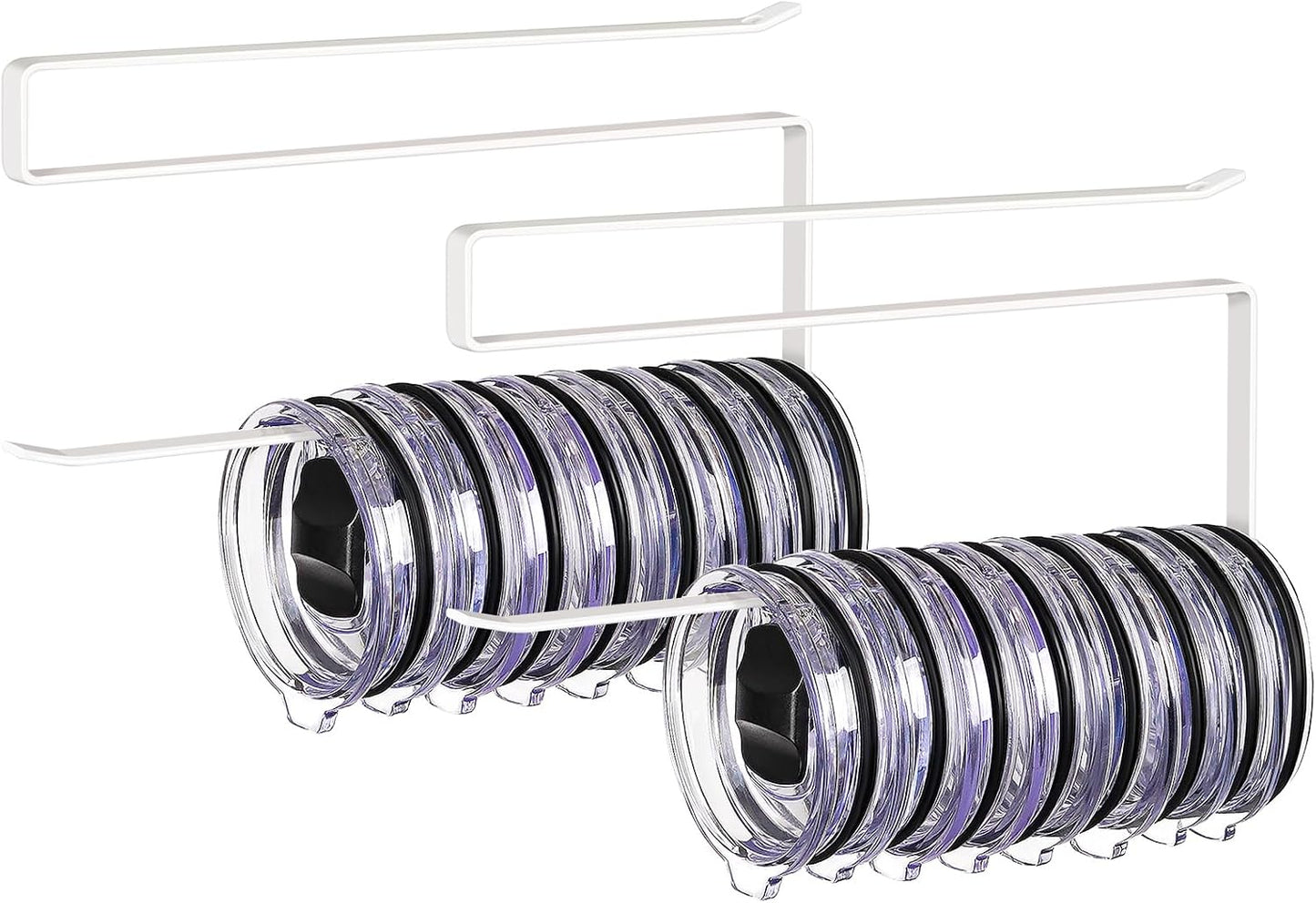 Tumbler Lid Organizer, Versatile Tumbler Lid Storage Holds 10 Lids, Black | Space Saving Cup Lid Organizers Inside Cabinet Tumbler Lid Hook for Kitchen Organizer and Storage, Paper Towel Rack Hanger