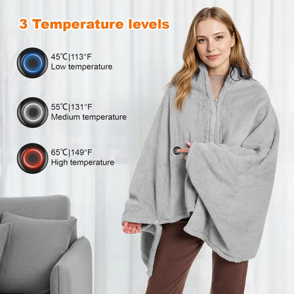 Heated Throw Blanket, Graphene Electric Heated Shawl, 20000mAh 7.4V Battery Operated, Fast Heating with 3 Temperature Levels Portable Heated Blanket, Wearable Cordless Heated Wrap (Khaki)