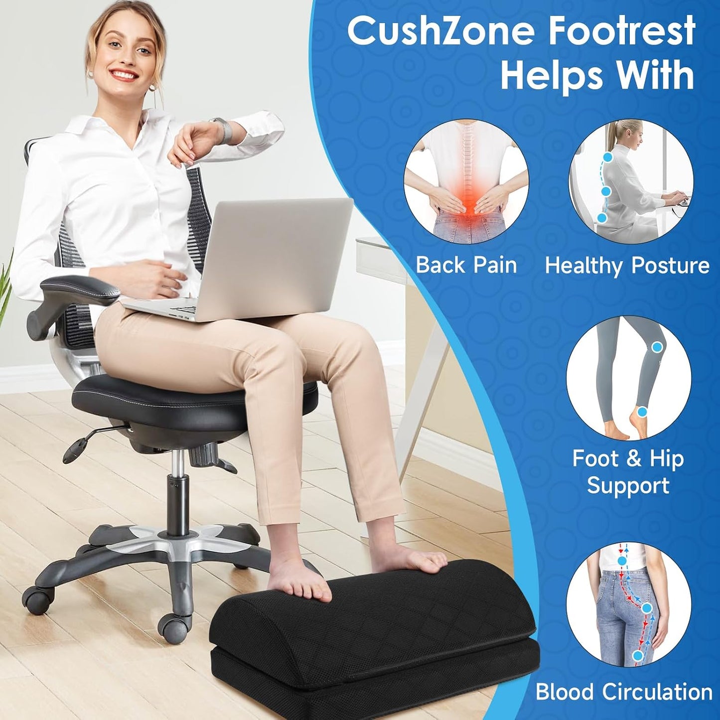 CushZone Foot Rest,Desk & Gaming Accessories,Foot Rest for Under Desk at Work,Comfortable Footrest with 2 Adjustable Heights & Removable Cover, Office Desk Accessories（Gray）