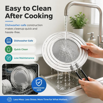 Splatter Screen for Frying Pan, Grease Splatter Guard for 9/10/11 Inch Pans | Shields Stove Top from Oil Splash, Dishwasher-Safe Splatter Screen with Foldable Heat-Resistant Silicone Handle