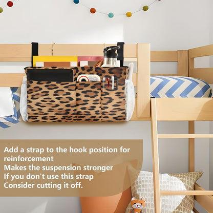 Leopard Print Bedside Caddy, Bedside Storage Organizer for Home, College, Bunk and Hospital Beds, Crib Bed Rails