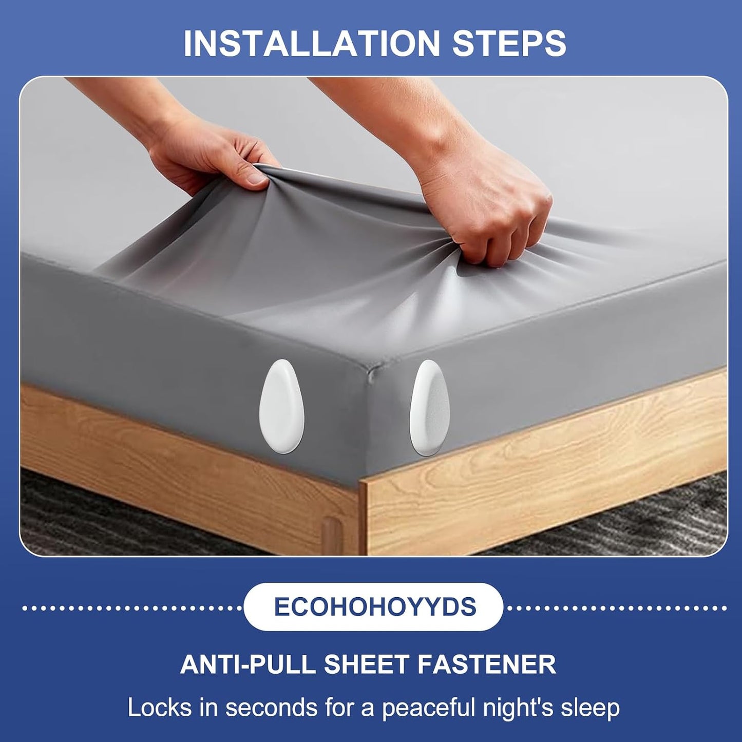 Bed Sheet Holders for Corners: 4 Pack Twist-Lock Clips Keep Sheets Tight Heavy-Duty Grippers Quick Install Fits All Mattresses（Grey）