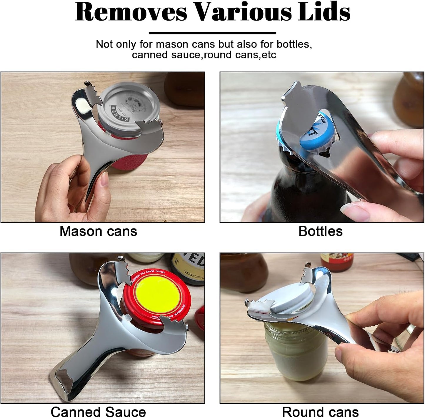 Mason Jar Opener No Lid Dents or Damage Multifunctional Tool | No dented lids,Easy twist removes any jar lid,Built in bottle opener,Comfortable grip,Built to last
