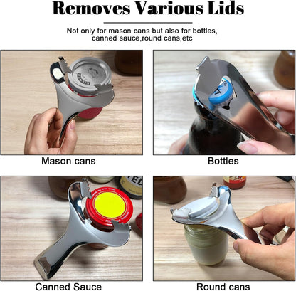 Mason Jar Opener No Lid Dents or Damage Multifunctional Tool | No dented lids,Easy twist removes any jar lid,Built in bottle opener,Comfortable grip,Built to last