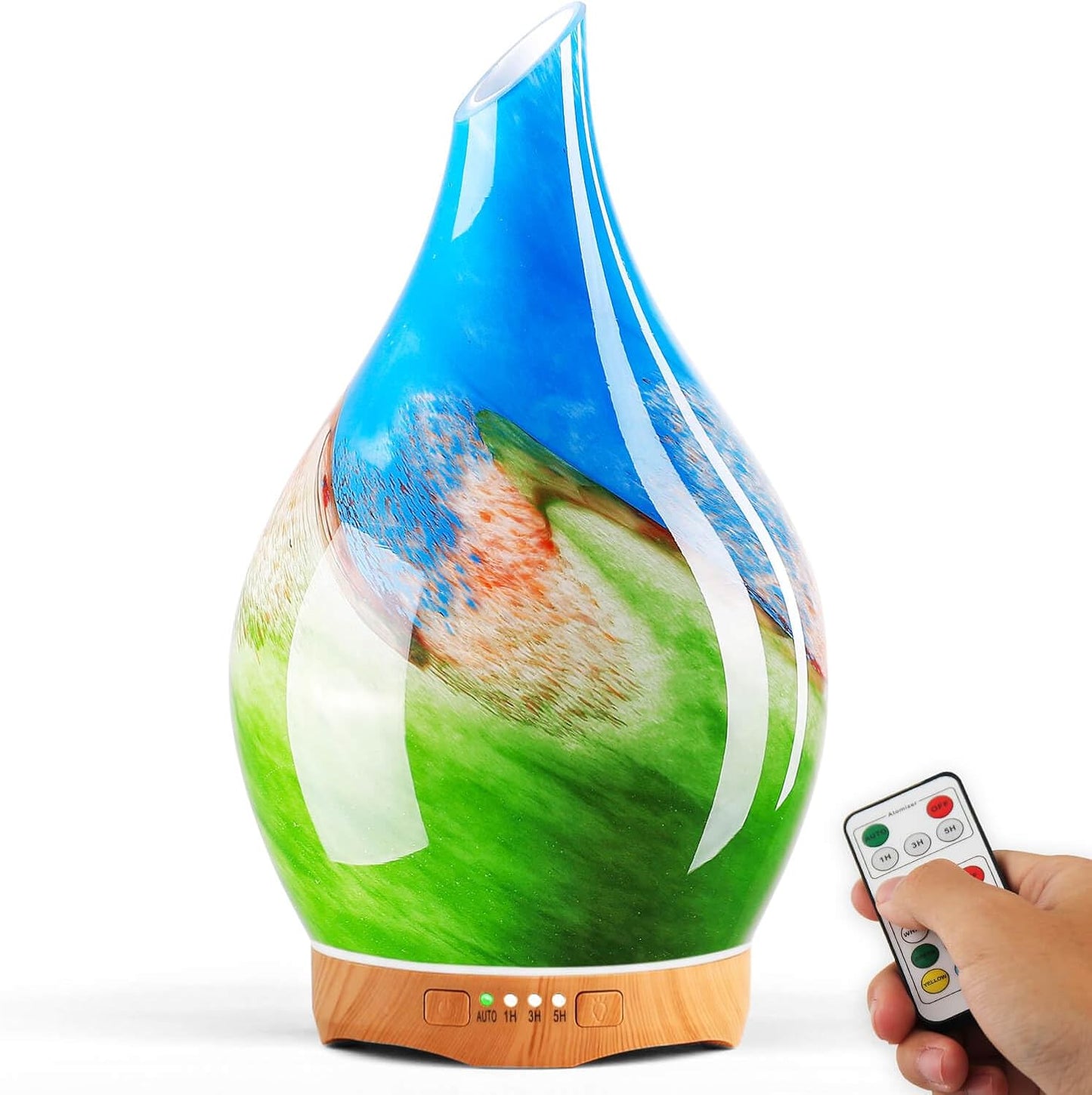 Porseme 280ml Remote Essential Oil Diffuser 3D Glass Ultrasonic Mist 7H | Elegant Handmade Glass Aroma Diffuser with 7-color LEDs, Quiet Aromatherapy and Safe Auto Shut-off, Perfect for Gifts
