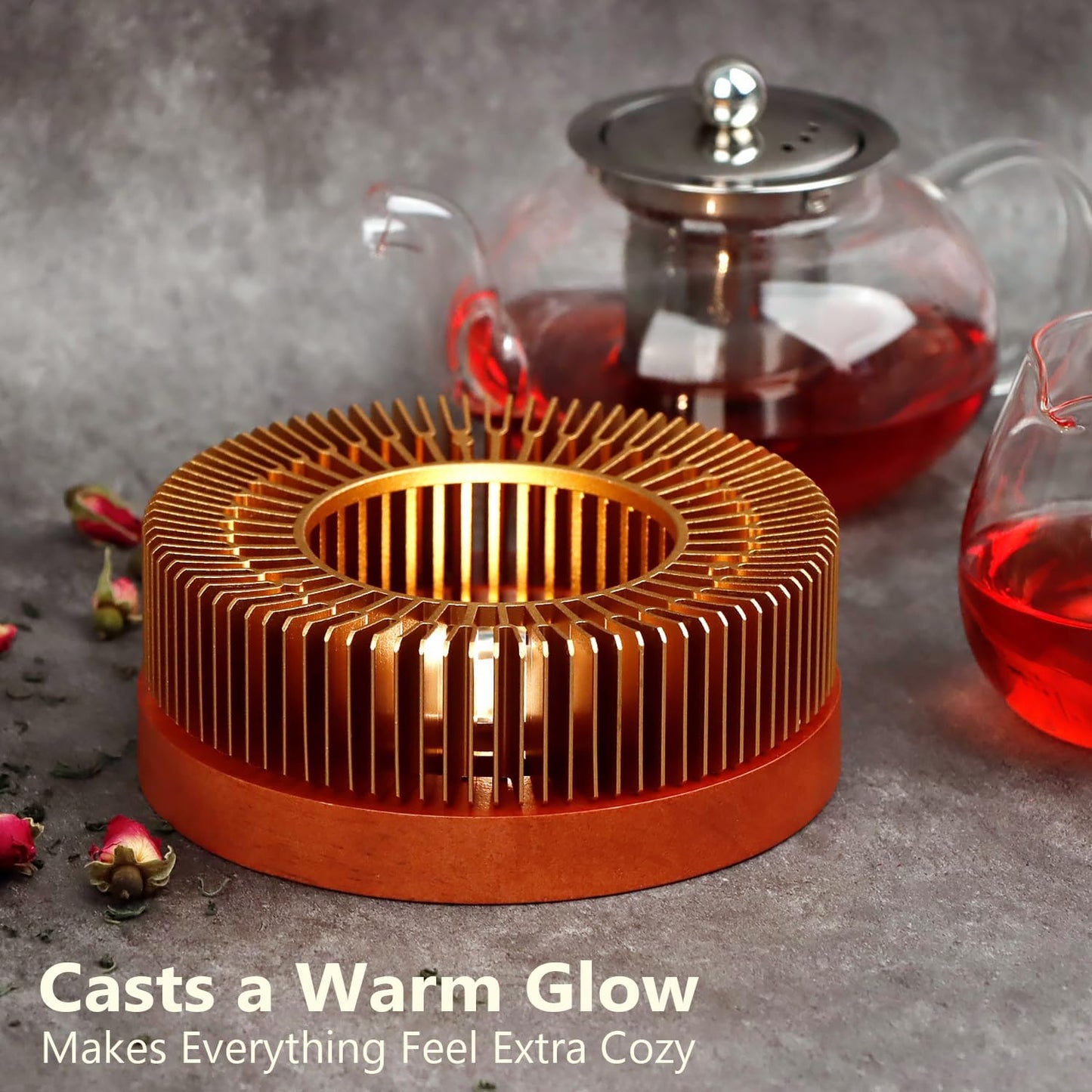 Teapot Warmer, Tea Warmer with Tealight Holder, Teapot Heater for Heating Tea, Coffee, Milk, Food, Aluminum Alloy, Rose Gold