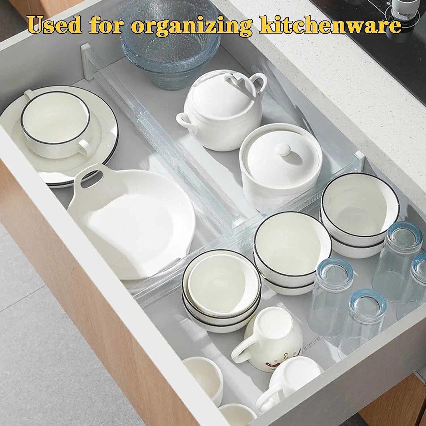 4 Pcs Drawer Dividers for Clothes,3.15" High 11.34"-19.69" clear | Adjustable Expandable Dresser Drawer Organizer, Clear Plastic Separators for Dresser, Baby Clothing