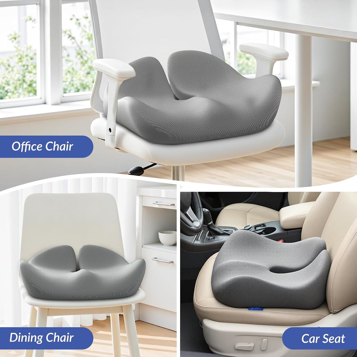 ZIKEE Contoured Ergonomic Seat Cushion for Effective Pain Relief, Non-Slip | Office Chair Cushion for Sciatica, Back, Tailbone Pain Relief, High-Density Memory Foam Car Seat Cushion for Sitting Comfort