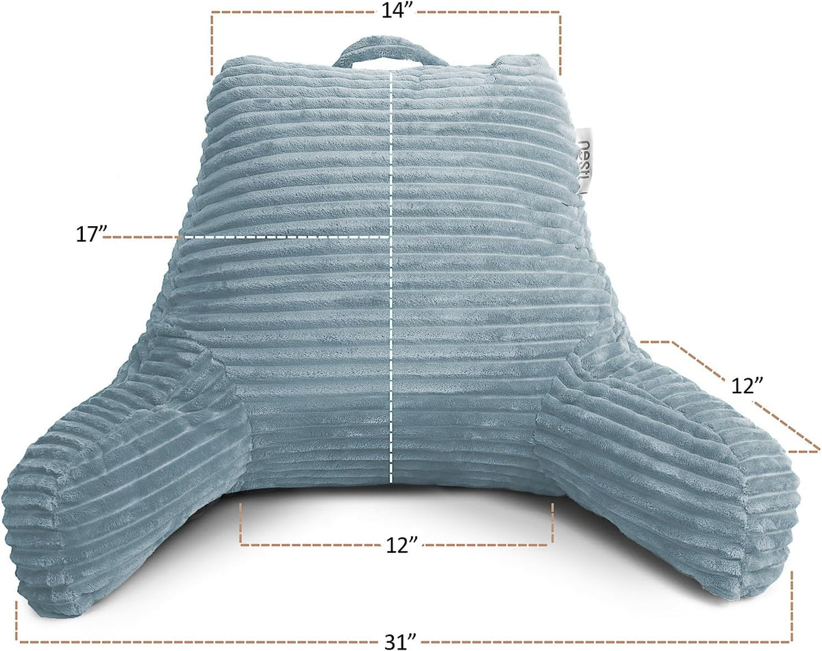 Hearth & Harbor Reading Pillow for Bed Adult – Back Pillow for Sitting in Bed, Standard Bed Pillows for Sitting Up in Bed, Foam Bed Chair Pillow, Stone Blue Bed Rest Pillow