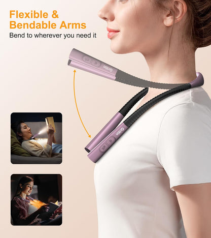 Gritin Book Light, Eye Caring 4-Color&5-Brightness Neck Light Reading Light | Stepless Dimming, 30-min Timer, 80+ Hrs Runtime, Bendable Round Neck Design, Lightweight for Reading, Knitting, Repairing