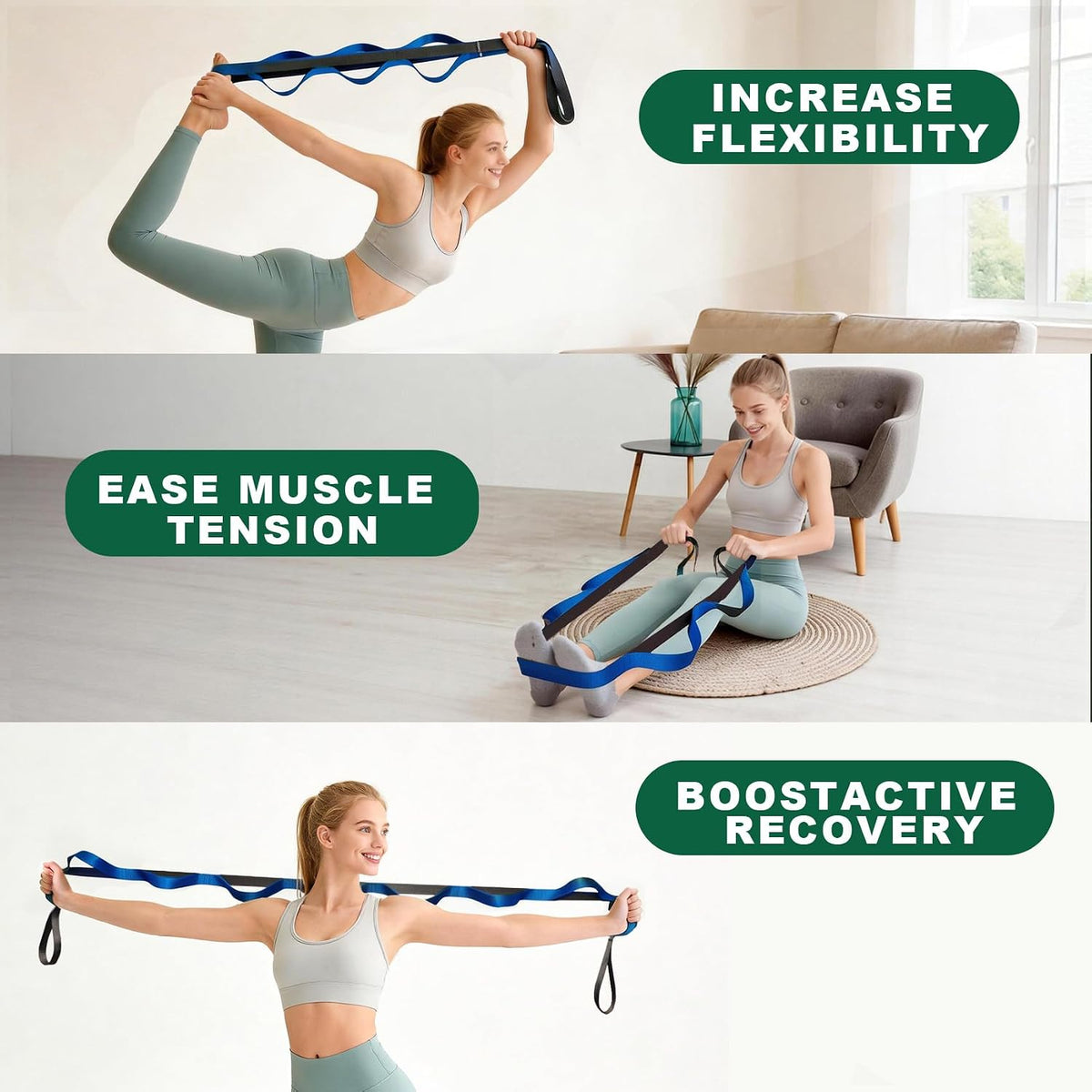Acozycoo Stretching Strap with Loops for Leg Calf Back Physical Therapy