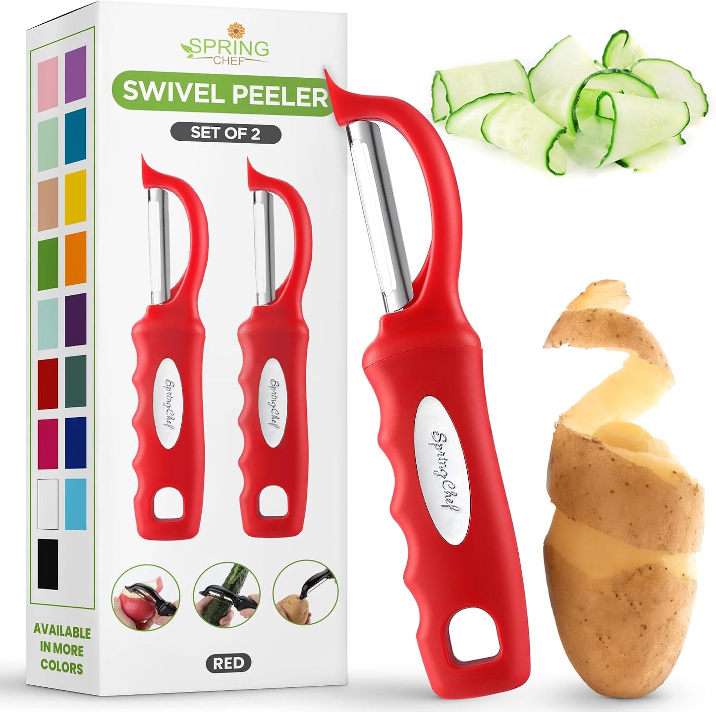 Spring Chef Swivel Potato Peeler for Kitchen w/ Soft Grip Handle, Mango | Premium Vegetable Peeler w/ Sharp Stainless Steel Blades, Multifunctional Food Peeler for Apple, Carrot, Cucumber, Fruit